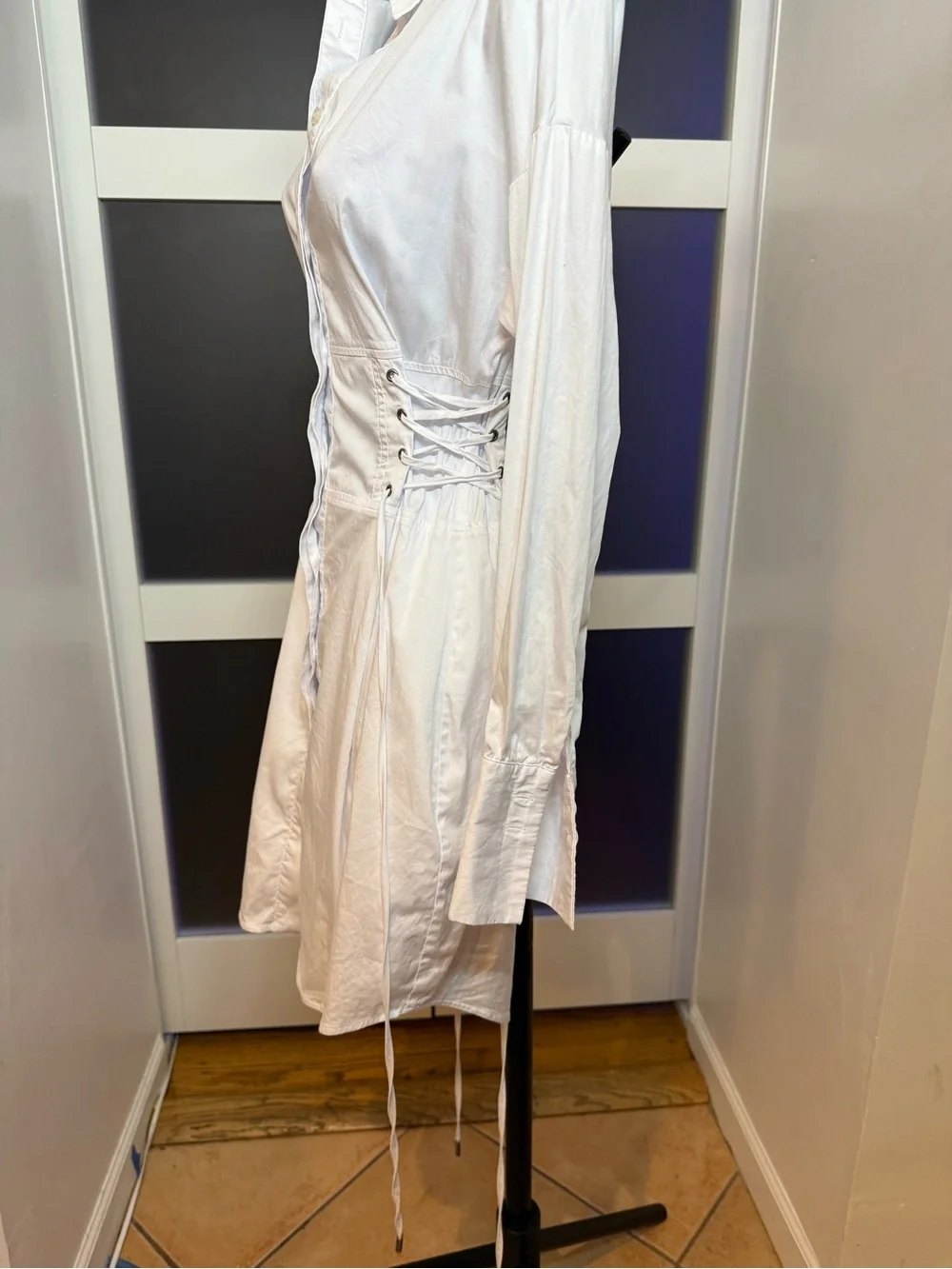 Guess White Y2K Classic Button-Up Cotton Corset Dress, XS